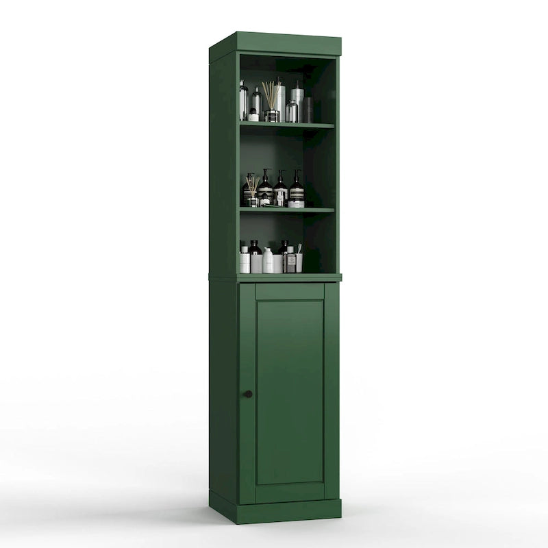 Armoire haute en bois massif avec étagères réglables et portes à panneaux surélevés