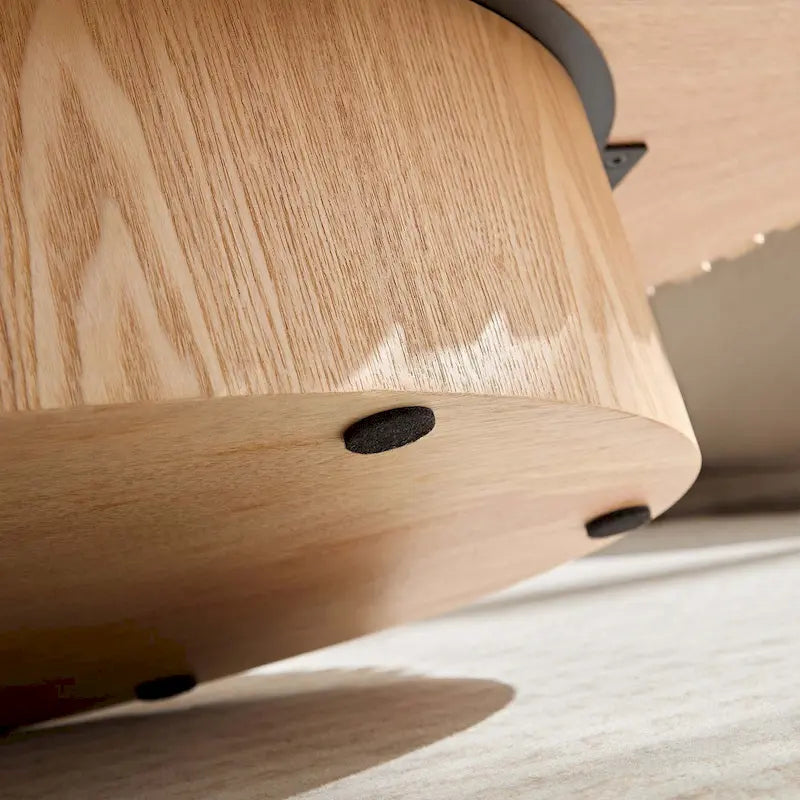 Table Basse Ronde avec Surface en Relief Bois et Piétement Socle