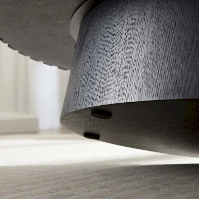 Table Basse Ronde avec Surface en Relief Bois et Piétement Socle