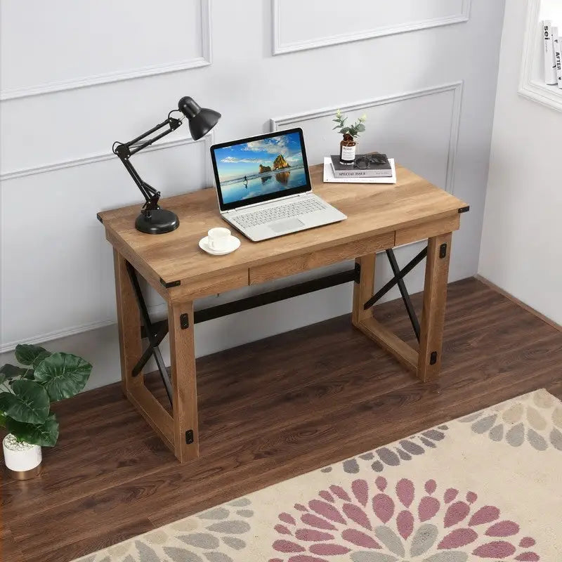 Bureau avec pieds en X et tiroir intégré