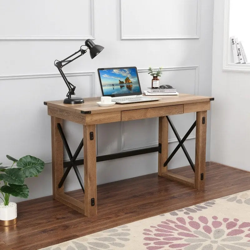 Bureau avec pieds en X et tiroir intégré