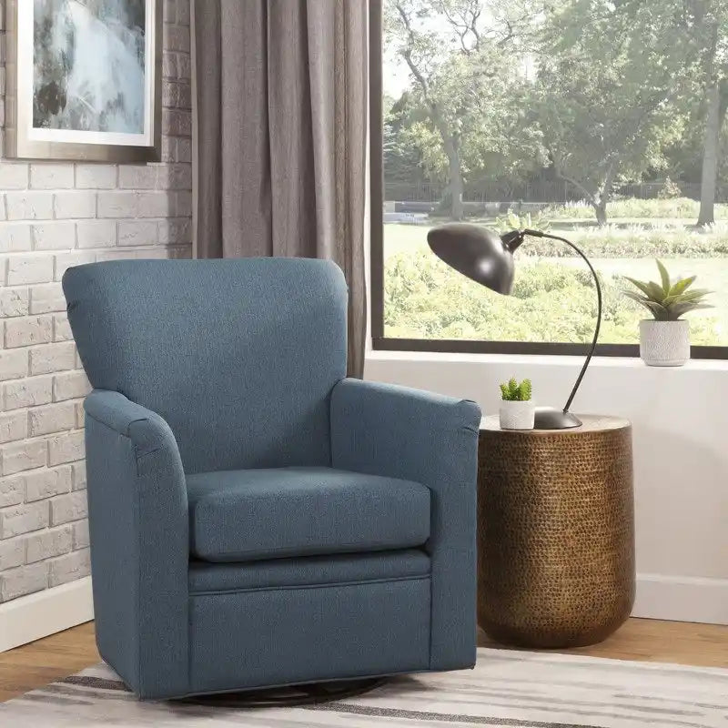 Fauteuil berçant pivotant à 360° avec base ronde en métal et assise rembourrée