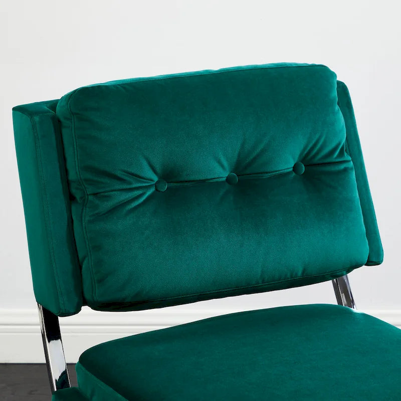 Fauteuil d'appoint sans accoudoirs en velours avec dossier capitonné et piètement en X