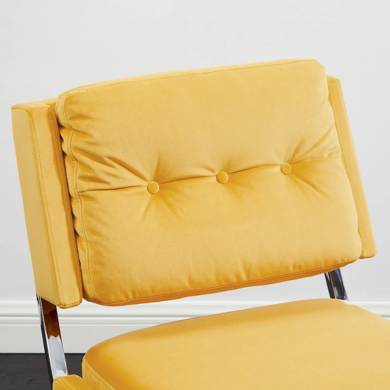 Fauteuil d'appoint sans accoudoirs en velours avec dossier capitonné et piètement en X