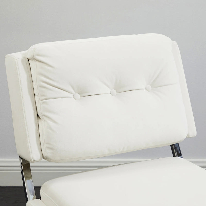 Fauteuil d'appoint sans accoudoirs en velours avec dossier capitonné et piètement en X