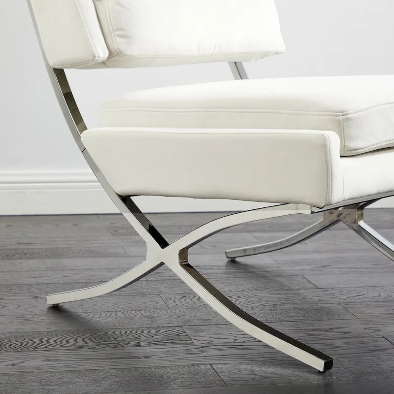 Fauteuil d'appoint sans accoudoirs en velours avec dossier capitonné et piètement en X