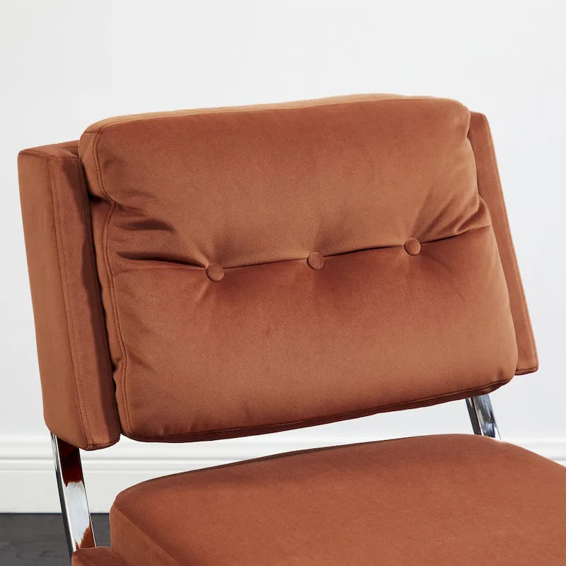 Fauteuil d'appoint sans accoudoirs en velours avec dossier capitonné et piètement en X