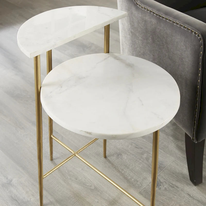 Table d'appoint à deux niveaux en marbre blanc
