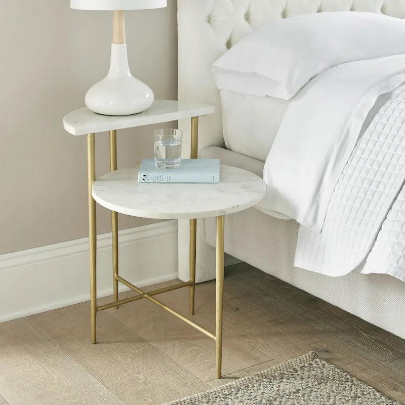 Table d'appoint à deux niveaux en marbre blanc
