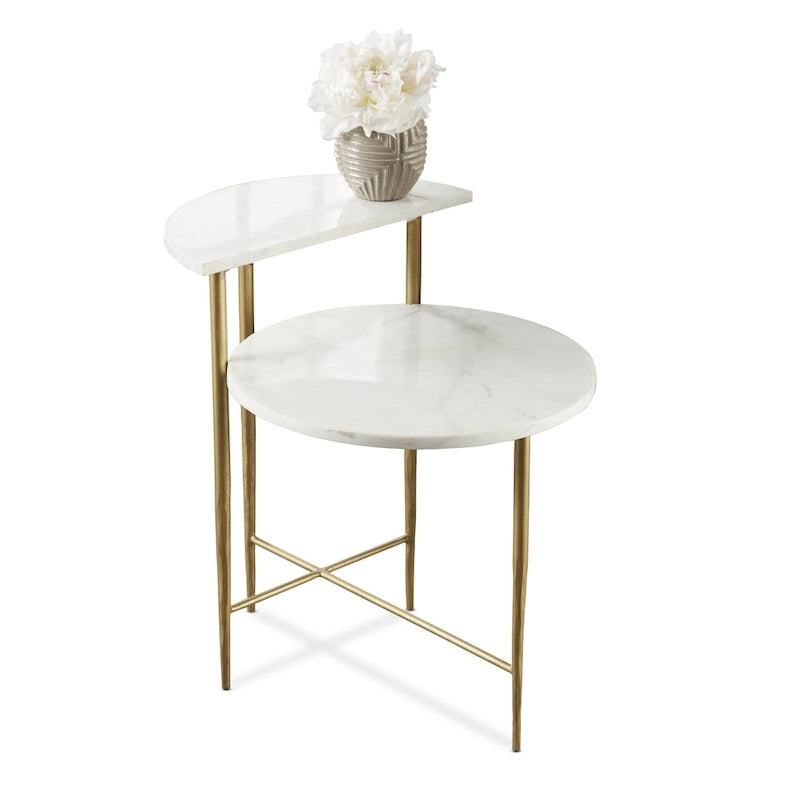 Table d'appoint à deux niveaux en marbre blanc