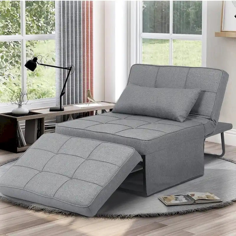 Canapé-lit réglable 4-en-1 avec pouf et revêtement en lin