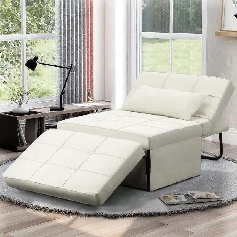 Canapé-lit réglable 4-en-1 avec pouf et revêtement en lin