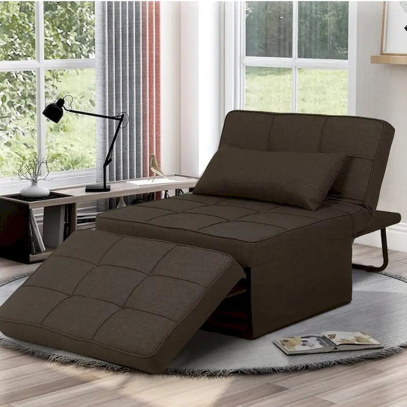 Canapé-lit réglable 4-en-1 avec pouf et revêtement en lin