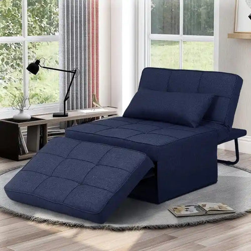 Canapé-lit réglable 4-en-1 avec pouf et revêtement en lin