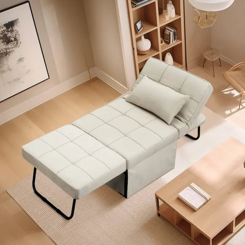 Canapé-lit réglable 4-en-1 avec pouf et revêtement en lin