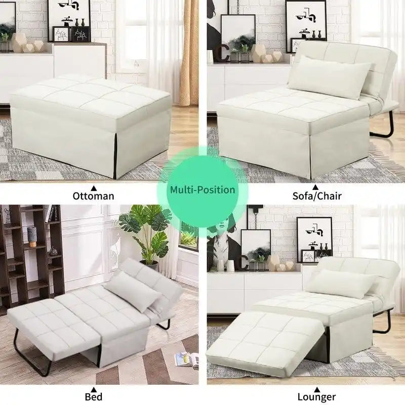 Canapé-lit réglable 4-en-1 avec pouf et revêtement en lin