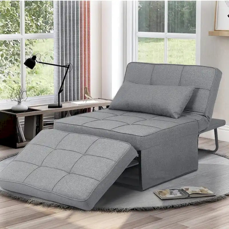 Canapé-lit réglable 4-en-1 avec pouf et revêtement en lin