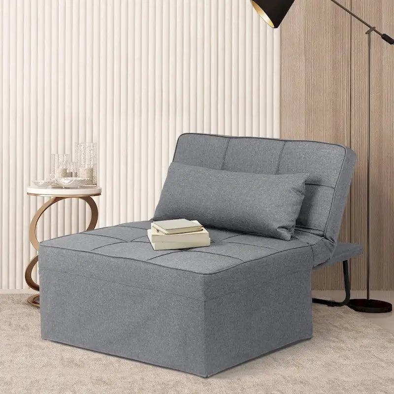 Canapé-lit réglable 4-en-1 avec pouf et revêtement en lin