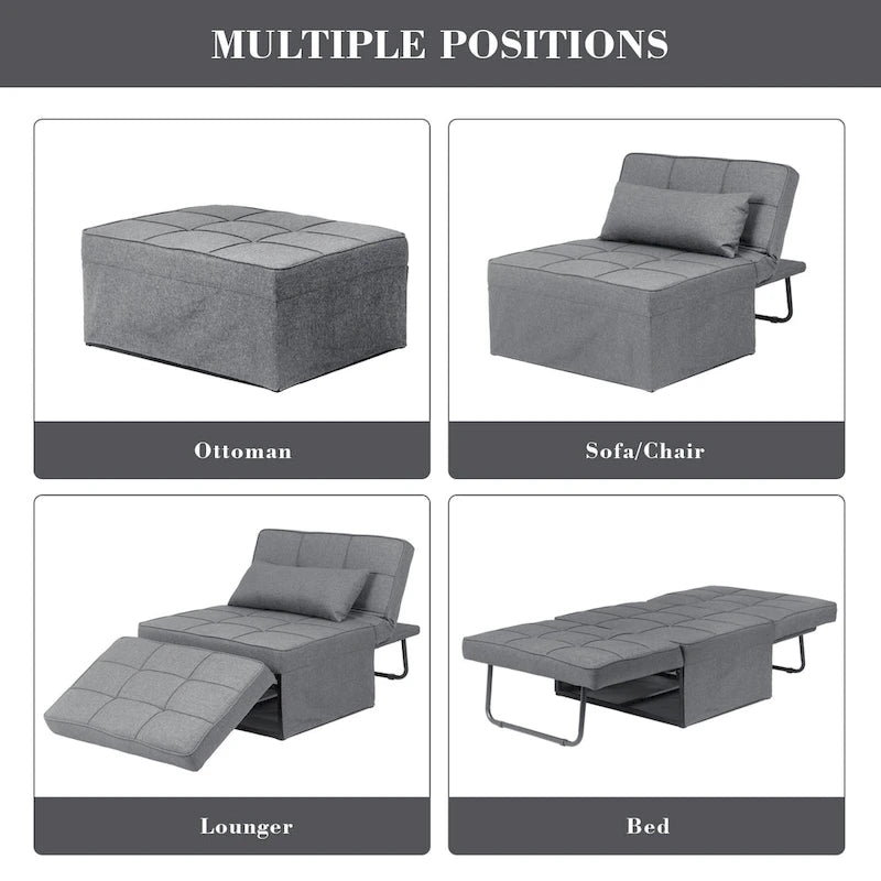 Canapé-lit réglable 4-en-1 avec pouf et revêtement en lin