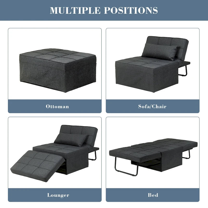 Canapé-lit réglable 4-en-1 avec pouf et revêtement en lin