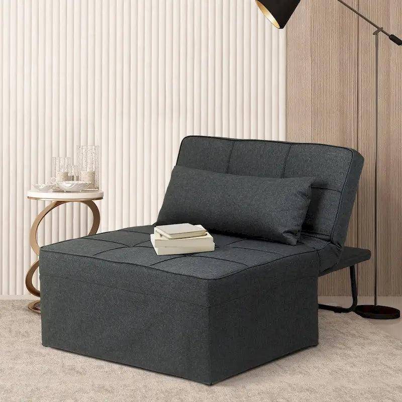 Canapé-lit réglable 4-en-1 avec pouf et revêtement en lin