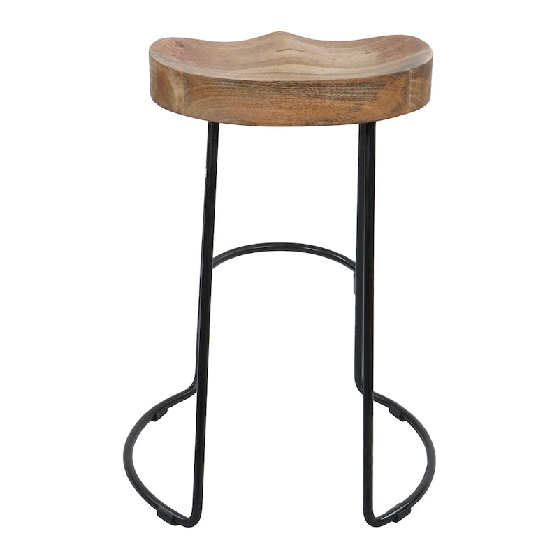 Tabouret de bar sans dossier de 24 pouces avec assise en bois de manguier et piètement en fer noir