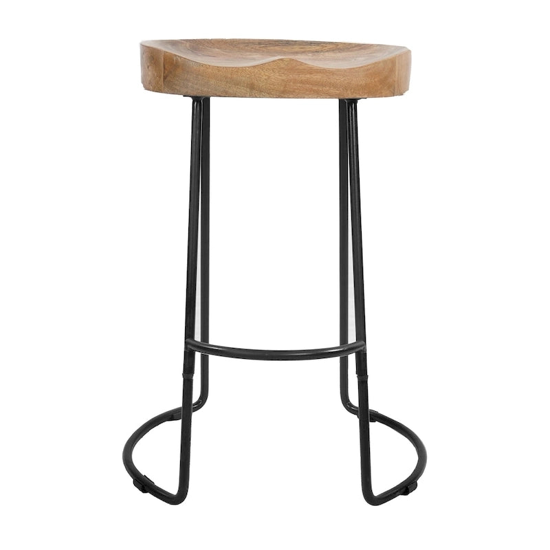 Tabouret de bar sans dossier de 24 pouces avec assise en bois de manguier et piètement en fer noir