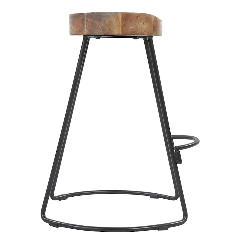 Tabouret de bar sans dossier de 24 pouces avec assise en bois de manguier et piètement en fer noir