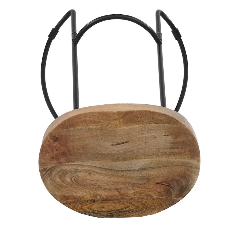 Tabouret de bar sans dossier de 24 pouces avec assise en bois de manguier et piètement en fer noir
