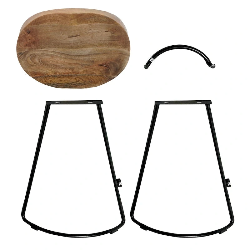 Tabouret de bar sans dossier de 24 pouces avec assise en bois de manguier et piètement en fer noir