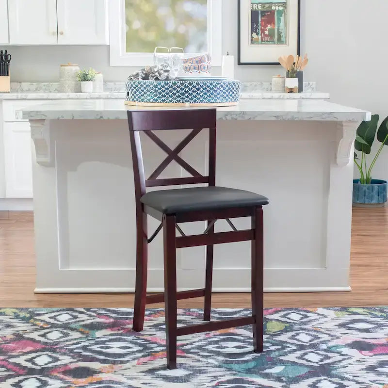 Tabouret de comptoir pliant avec dossier en X