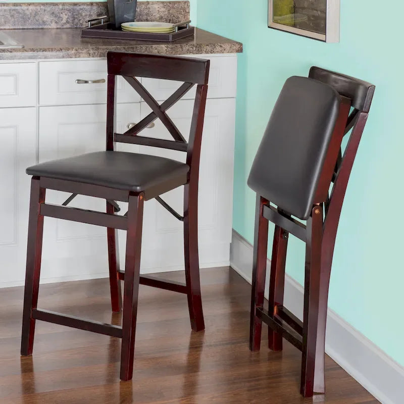Tabouret de comptoir pliant avec dossier en X