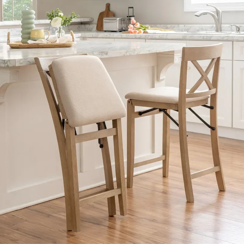 Tabouret de comptoir pliant avec dossier en X