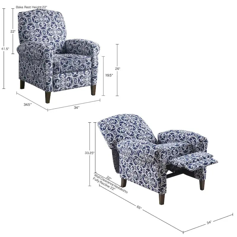 Fauteuil inclinable à dossier basculant rembourré avec accoudoirs roulés