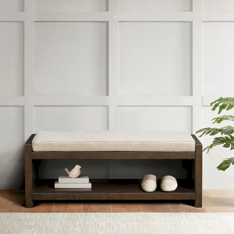 Banc de rangement avec étagère inférieure et coussin amovible
