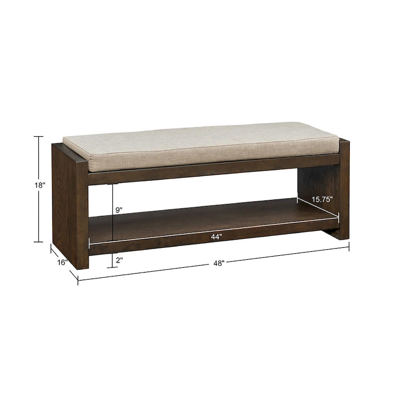 Banc de rangement avec étagère inférieure et coussin amovible