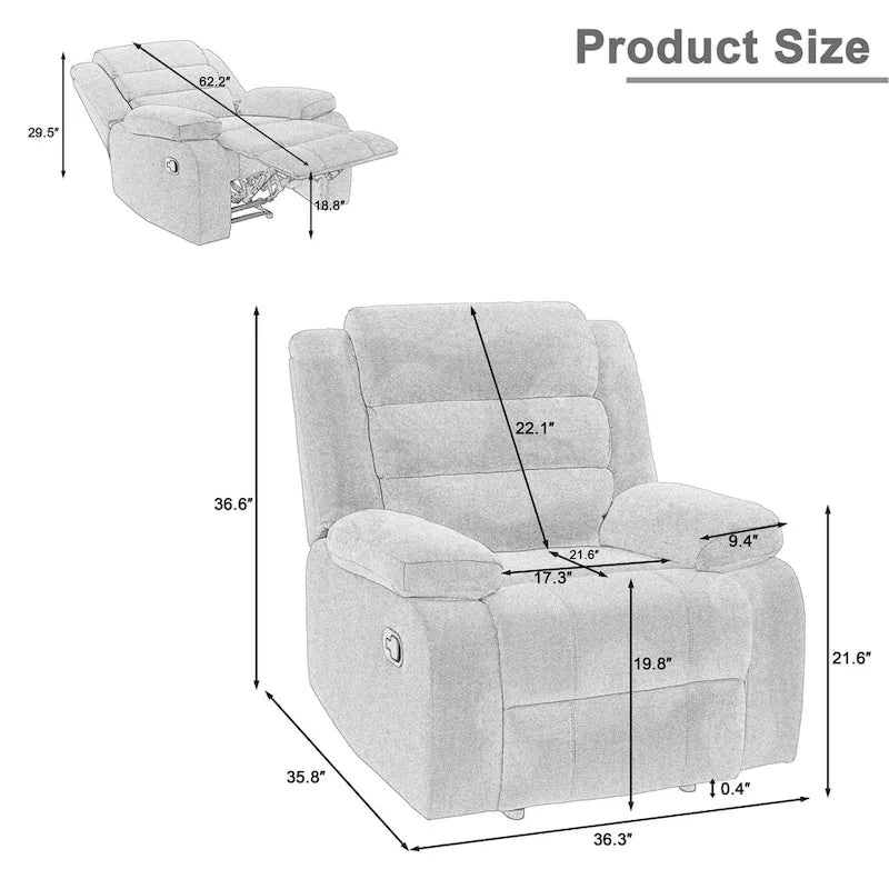 Fauteuil inclinable manuel avec repose-pieds et dossier haut en coton