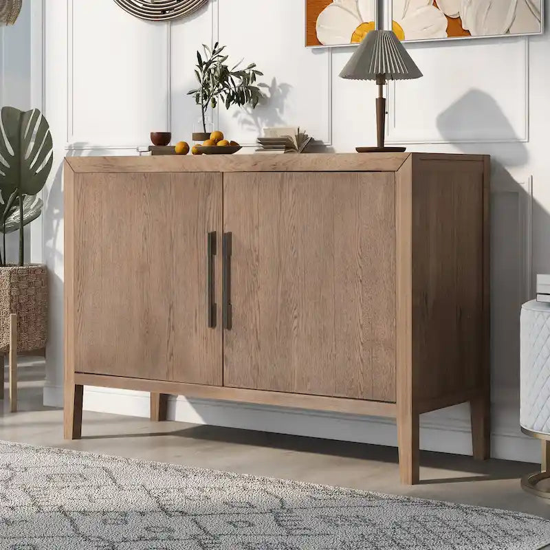 Bahut à 2 portes avec étagère réglable et pieds en chêne