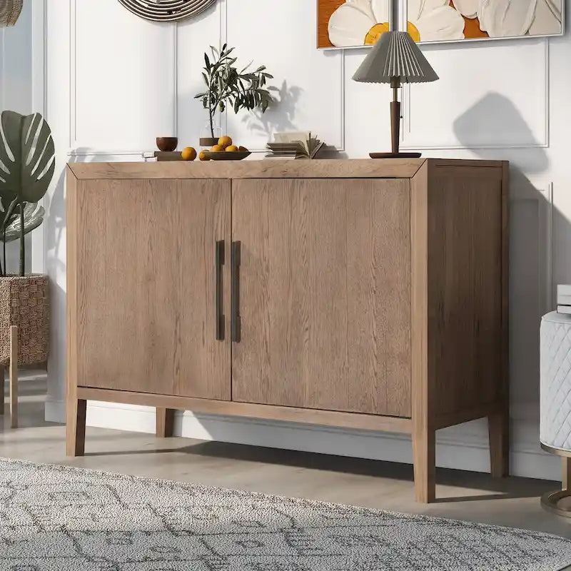 Bahut à 2 portes avec étagère réglable et pieds en chêne