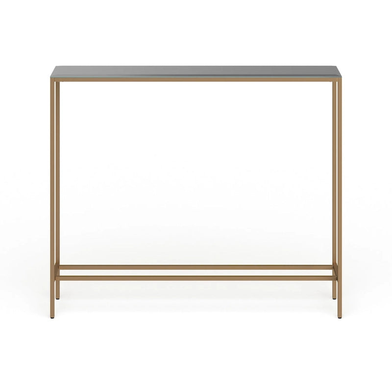 Console étroite avec plateau en verre miroir biseauté et cadre en métal