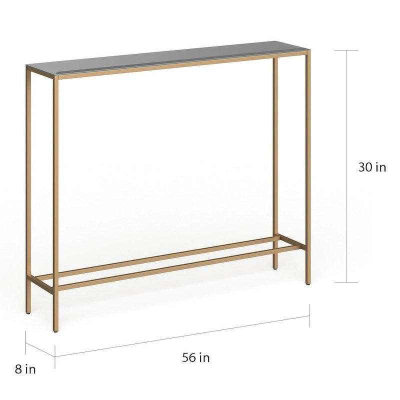 Console étroite avec plateau en verre miroir biseauté et cadre en métal