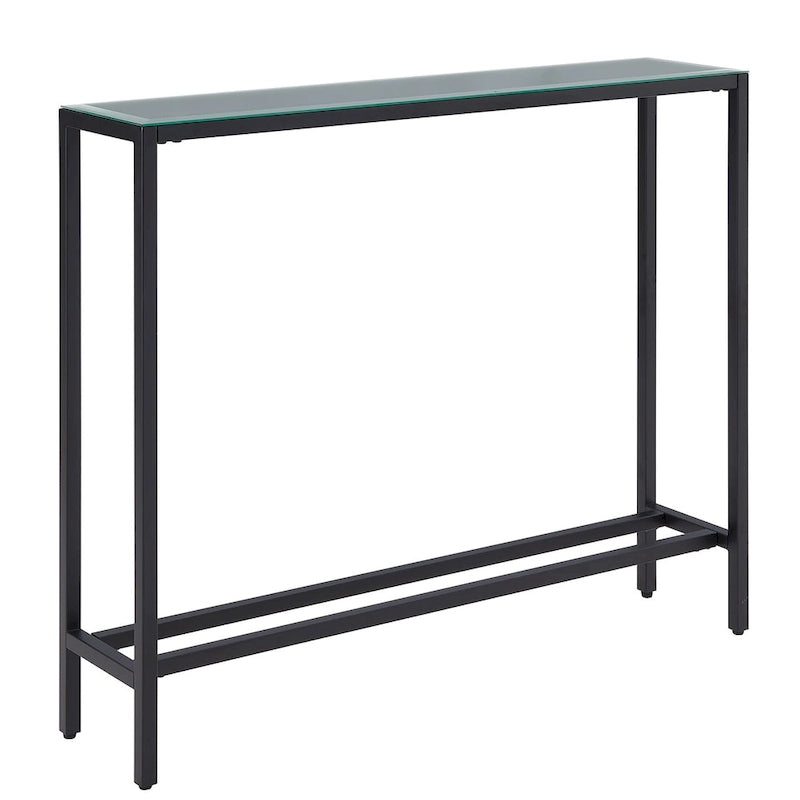 Console étroite avec plateau en verre miroir biseauté et cadre en métal
