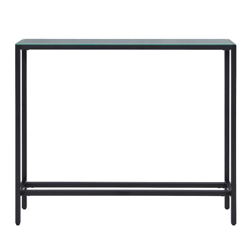 Console étroite avec plateau en verre miroir biseauté et cadre en métal