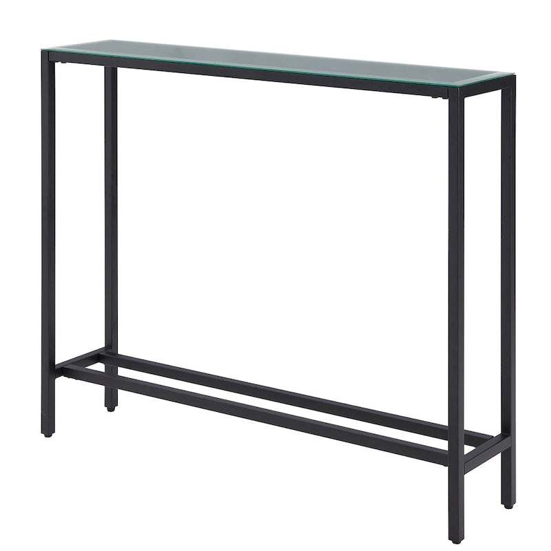 Console étroite avec plateau en verre miroir biseauté et cadre en métal
