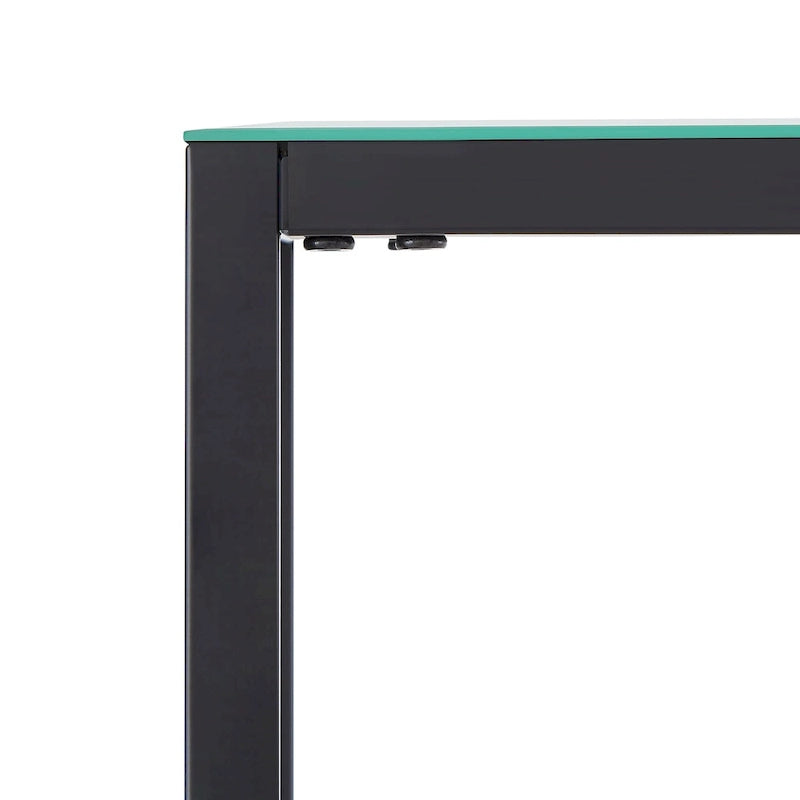 Console étroite avec plateau en verre miroir biseauté et cadre en métal