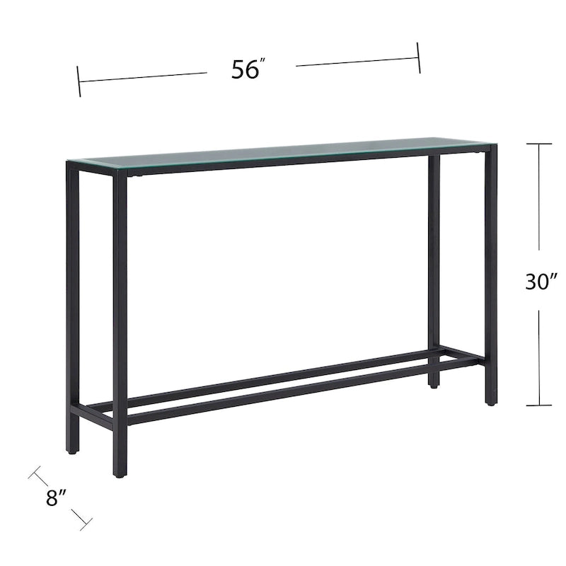 Console étroite avec plateau en verre miroir biseauté et cadre en métal