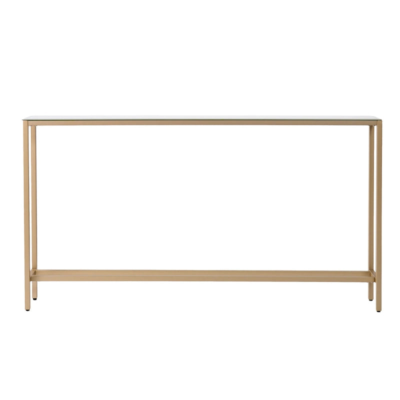 Console étroite avec plateau en verre miroir biseauté et cadre en métal
