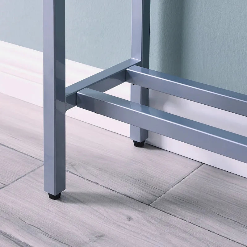 Console étroite avec plateau en verre miroir biseauté et cadre en métal
