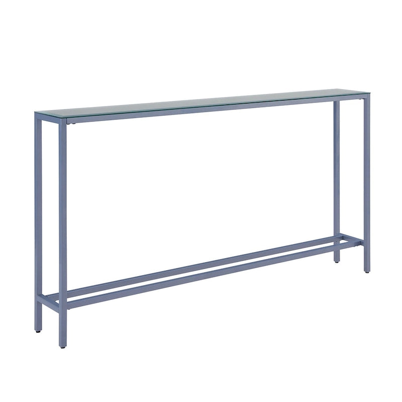 Console étroite avec plateau en verre miroir biseauté et cadre en métal