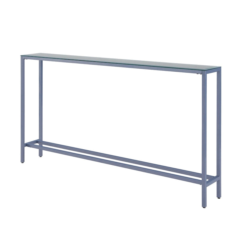 Console étroite avec plateau en verre miroir biseauté et cadre en métal